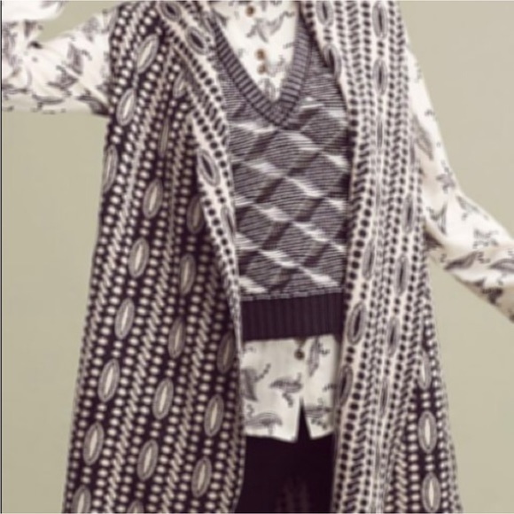 Anthropologie Moth Jacquard Wool blend Duster XS-SM long drape black cre… - Picture 2 of 2